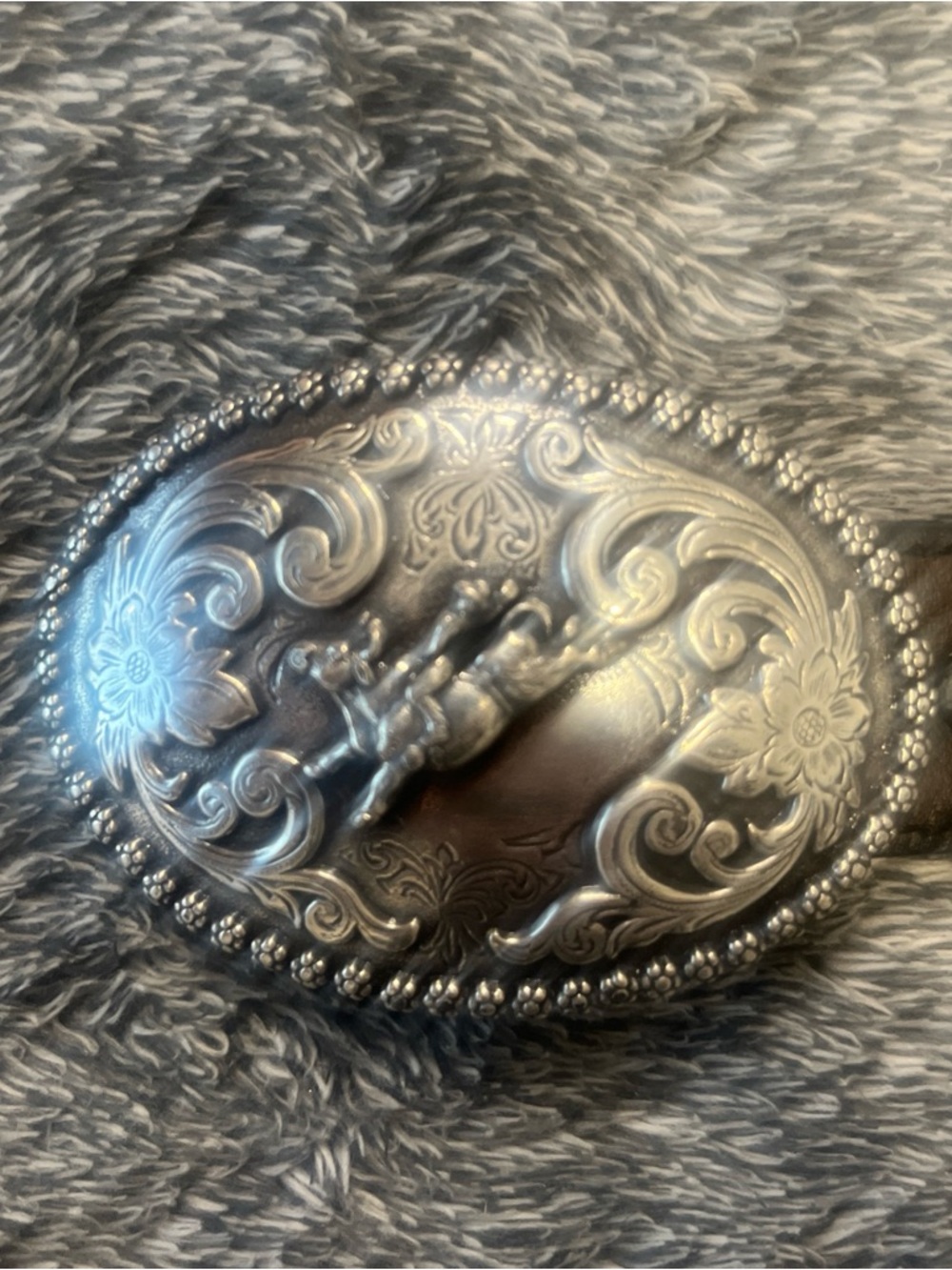 Nocona Kids Western Leather Belt Size 18 Bull Rider Trophy Buckle Floral Silver